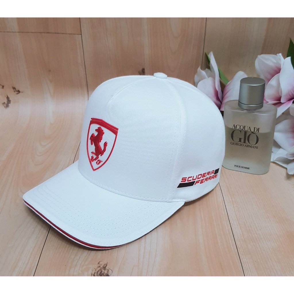 Mũ lưỡi trai ❤️ Nón kết thêu chữ logo hàng hiệu ferrari hình con ngựa  màu trắng form unisex nam nữ NK-034