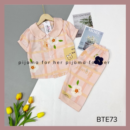 Set đôi Mẹ và Bé Pijama mùa hè trẻ em tay cộc quần ngố lửng hình cute pijama bé gái mát mẻ( Bộ Cho bé)