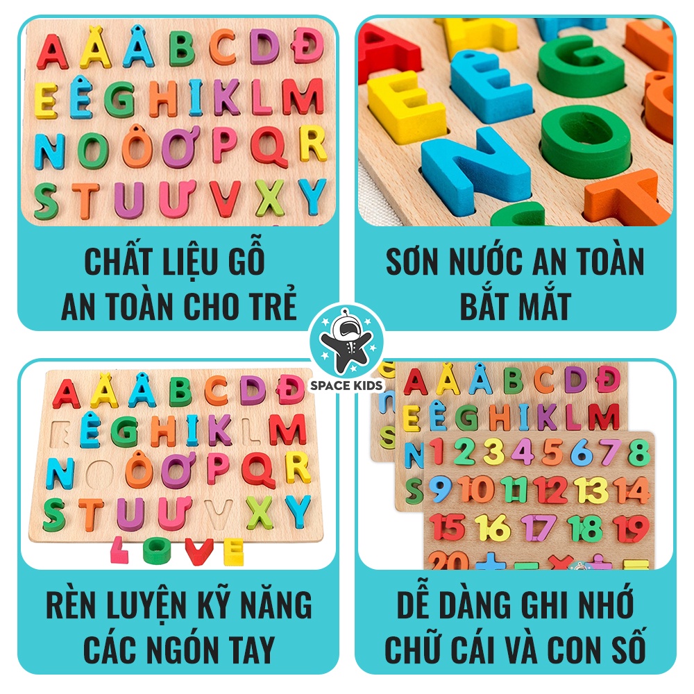 Đồ chơi thông minh cho bé Bảng chữ cái Tiếng Việt montessori cho bé, đồ chơi trí tuệ cho bé Space Kids