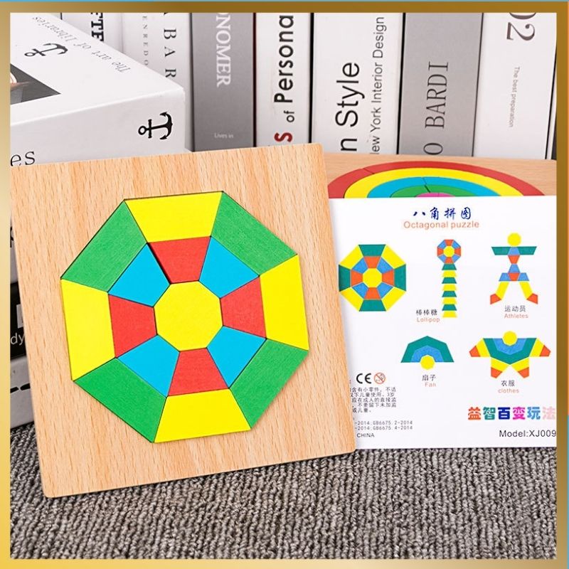 Đồ chơi xếp hình khối gỗ từ tính Pattern Block giúp bé nhận biết hình học có  19 mẫu tùy chọn