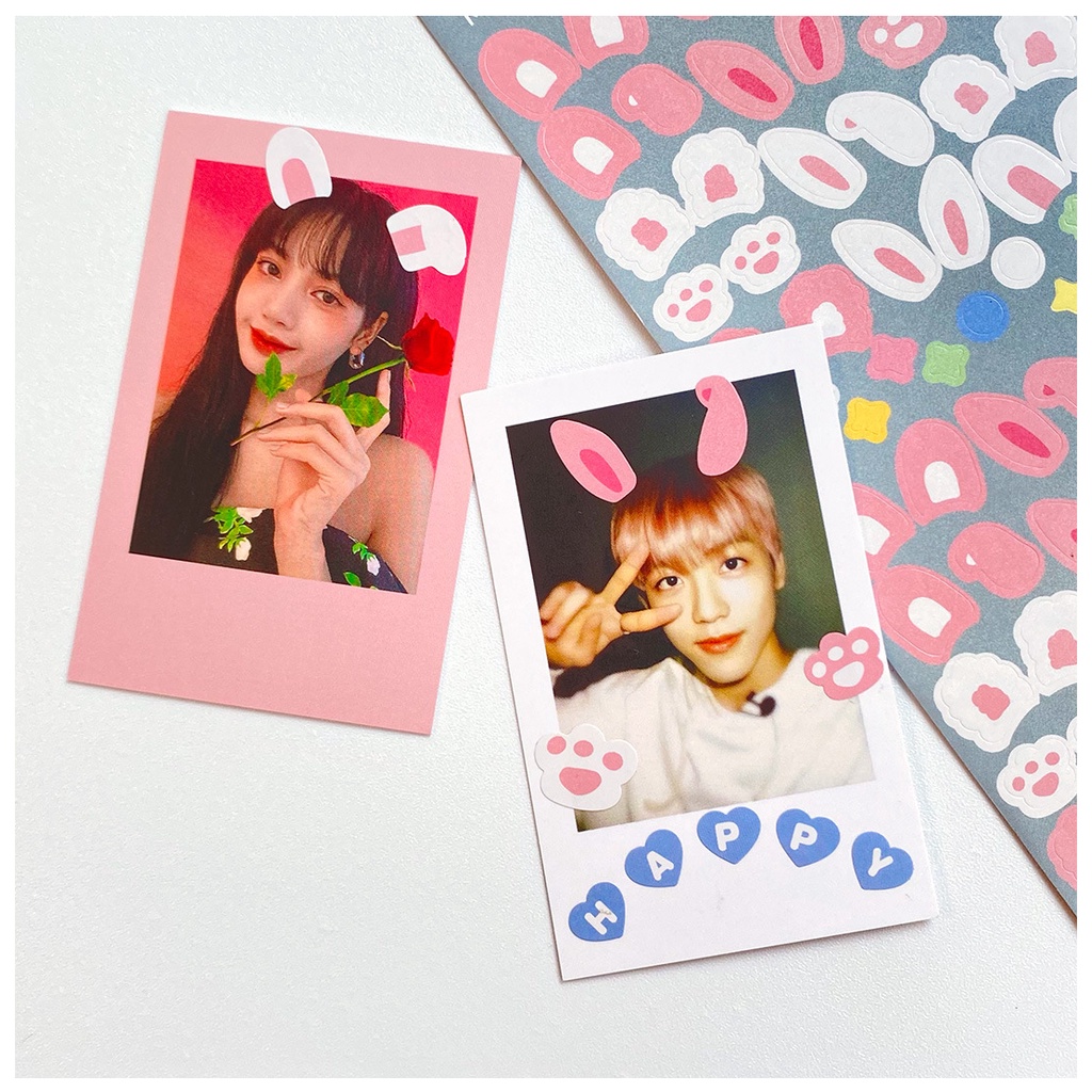 Tấm sticker tai thỏ decor toploader, trang trí