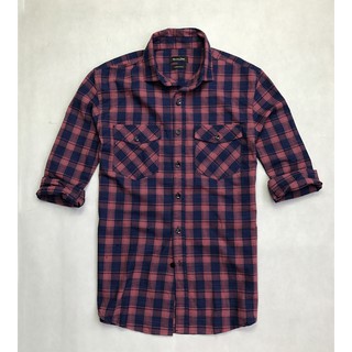 Áo sơ mi nam caro 2 túi Massimo Dutti tay dài màu xanh đen kẻ đỏ cam - Thời Trang Phong Cách