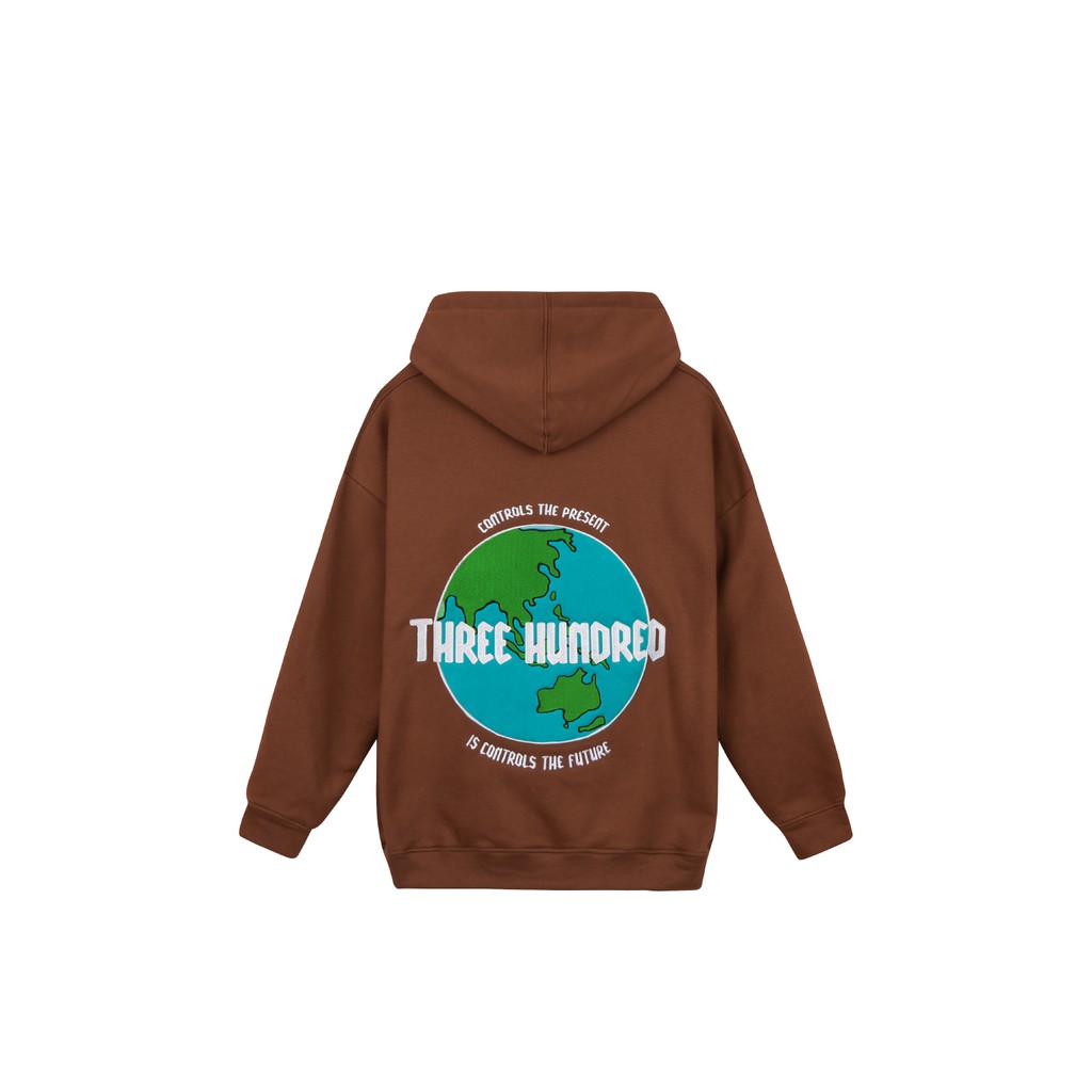 Áo Hoodie Unisex Thêu Trái Đất-Phía Trước Thêu Chữ-Đường Thêu Tỉ Mỉ-Vải Nỉ Bông Dày Dặn-Form Rộng-Màu Nâu Đậm