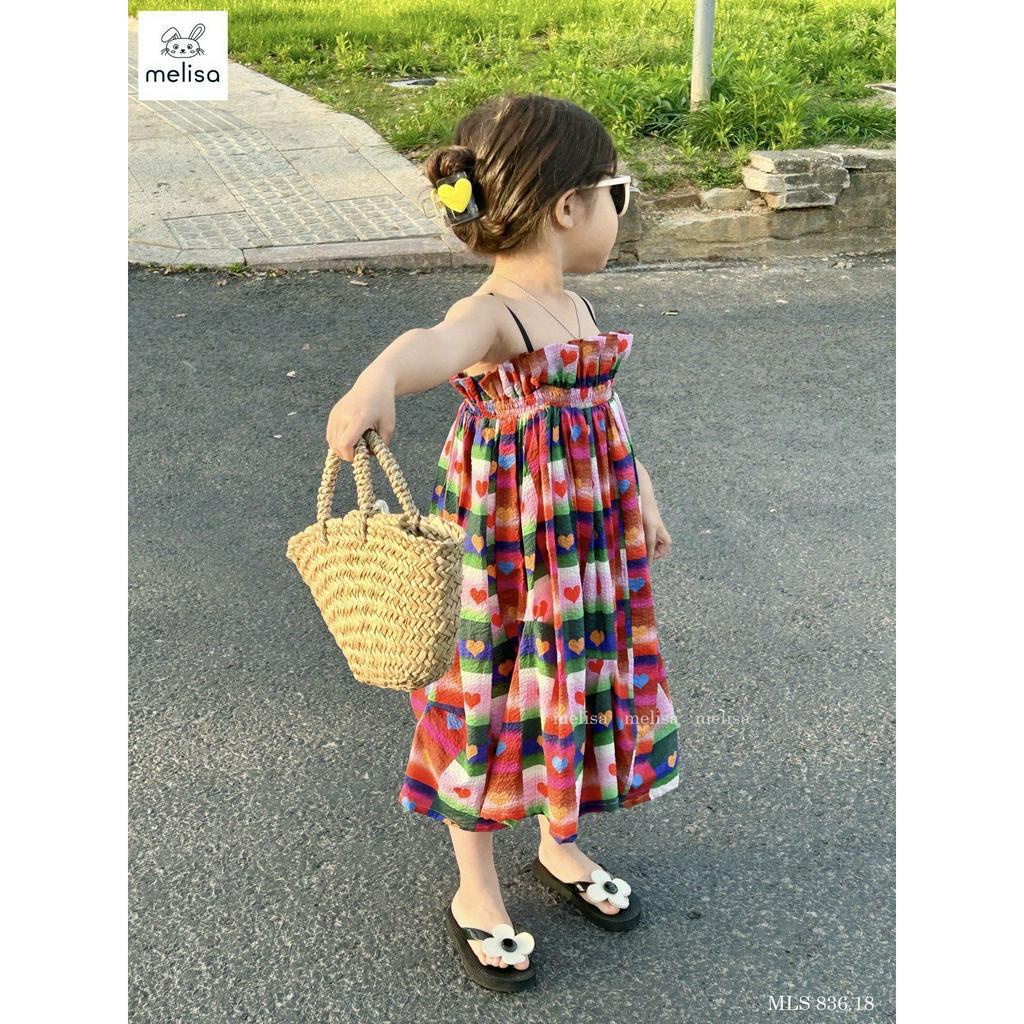 V2381 Đầm Melisa BG 2 dây kẻ ô trái tim