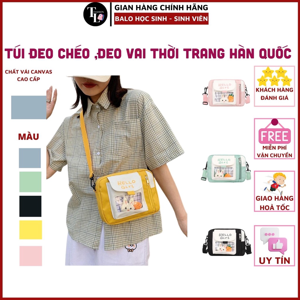 Tui đeo chéo đeo vai cao cấp họa tiết,2 ngăn túi hộp HELLO KITTY (tặng kèm ghim bông siêu CUTE)