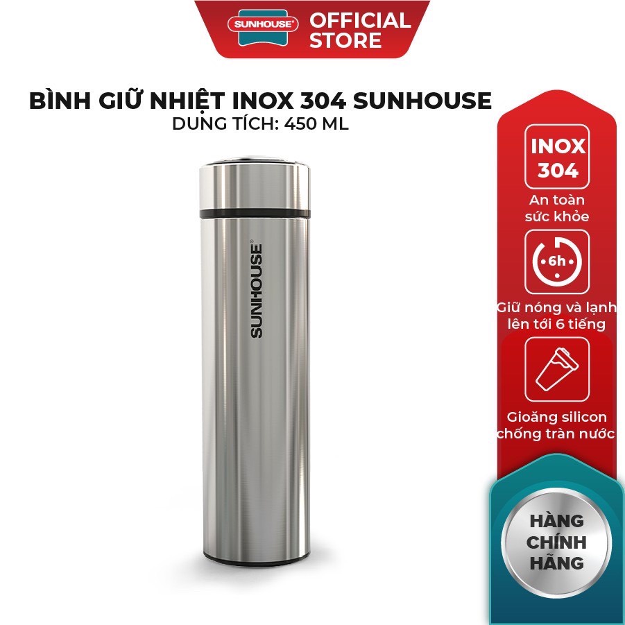 BÌNH GIỮ NHIỆT INOX 304 SUNHOUSE 450ML (Bảo Hành Chính Hãng toàn quốc 12T)