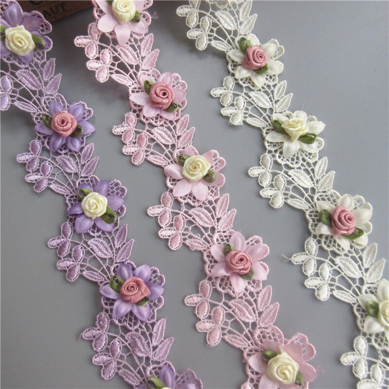 Set 12 Dây Ruy Băng Thêu Hoa Hồng Trang Trí Váy Cưới