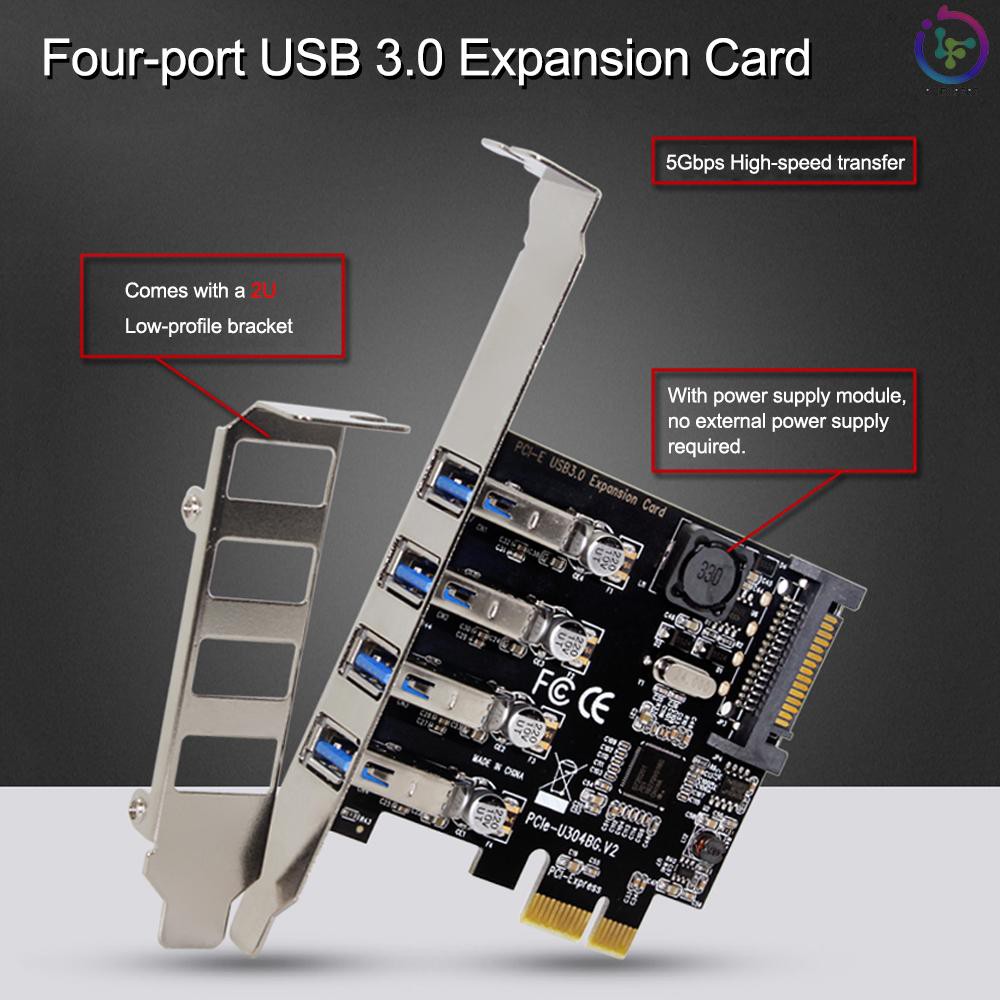 PCER♥Four Ports USB 3.0 Super Fast 5Gbps PCI-E Expansion Card PCI Express Adapter Converter Card Pow