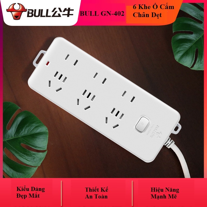 Ổ Cắm Điện Kéo Dài BULL GN-402, Ổ Cắm Chuyên Dùng Cho Phích Chân Chéo, Chân Dẹt, Không Dùng Cho Chân Tròn