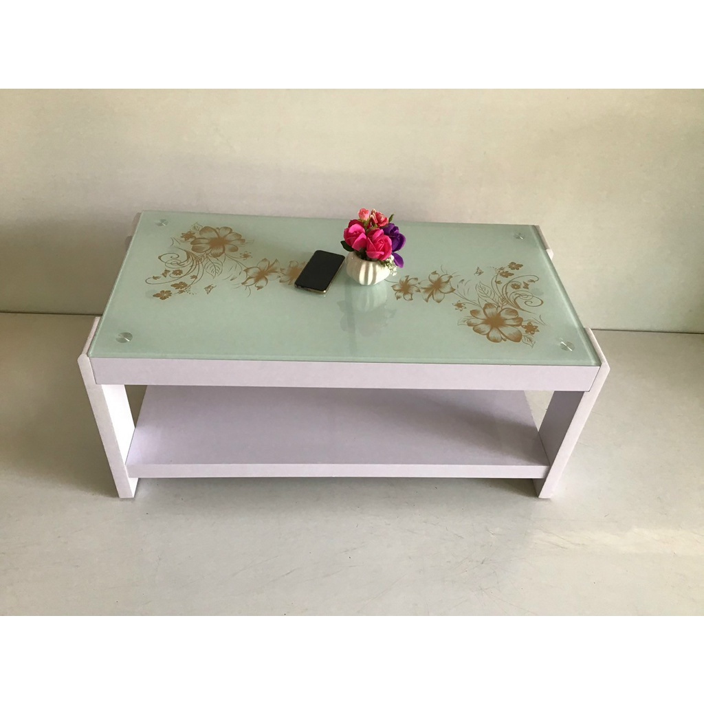 Bàn trà, sofa hình chữ nhật mặt kính cường lực, khung gỗ MDF BS03