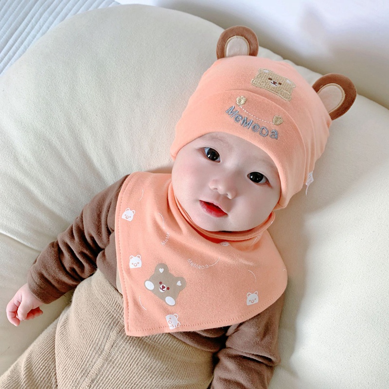 Nón Vành Kèm Yếm Ăn Hoạt Hình Dễ Thương Cho Bé 0-12 Tháng Tuổi