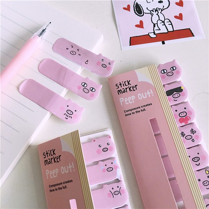 Giấy Note Ghi Chú Đánh Dấu Trang Hình Heo Hồng Stick Marker Peep Out