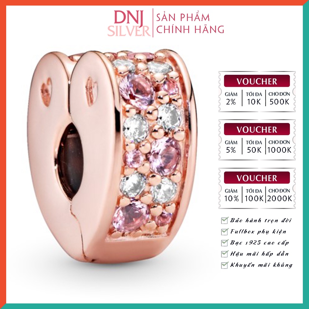 Charm bạc 925 cao cấp, hàng chuẩn bạc - Charm Clip Pink Pavé Heart thích hợp để mix vòng tay charm - DN207