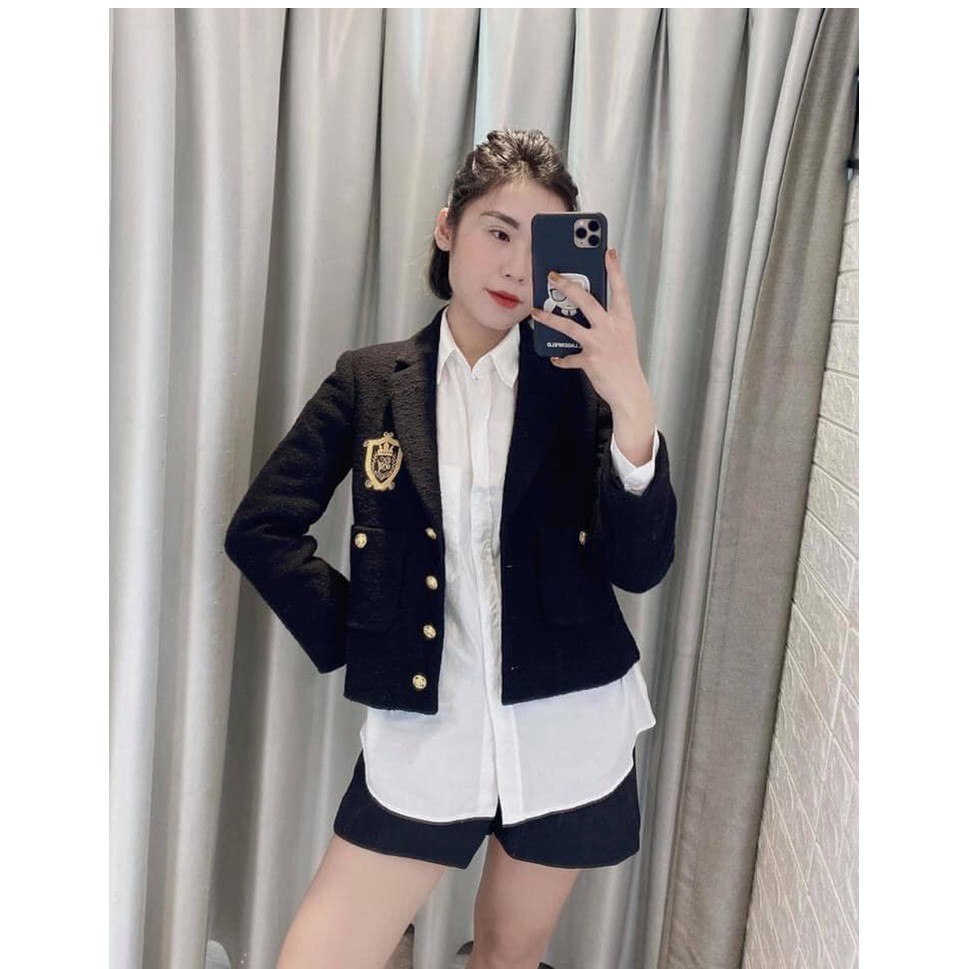 BỘ ÁO BLAZER VÀ CHÂN VÁY VẢI DỆT MÀU ĐEN | BigBuy360 - bigbuy360.vn