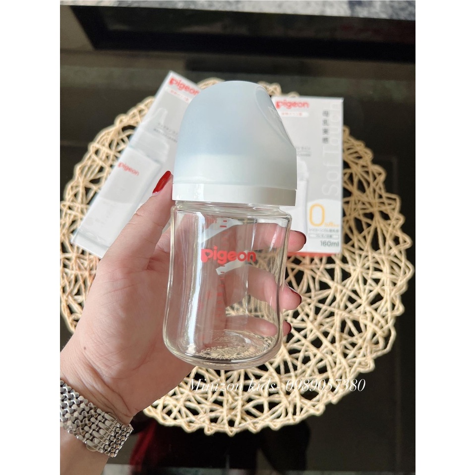 Bình Sữa Thủy Tinh Cổ Rộng Pigeon Nội Địa Nhật 160ml, 240ml Mẫu Mới Giá Rẻ | Minizon Kids