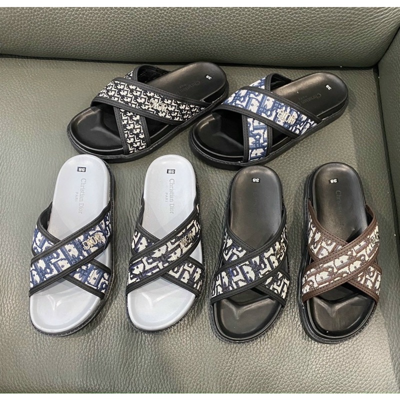 Dép quai chéo có hoạ tiết logo, Dép thời trang nam đế cao su phong cách giới trẻ btshop từ 38 đến 42