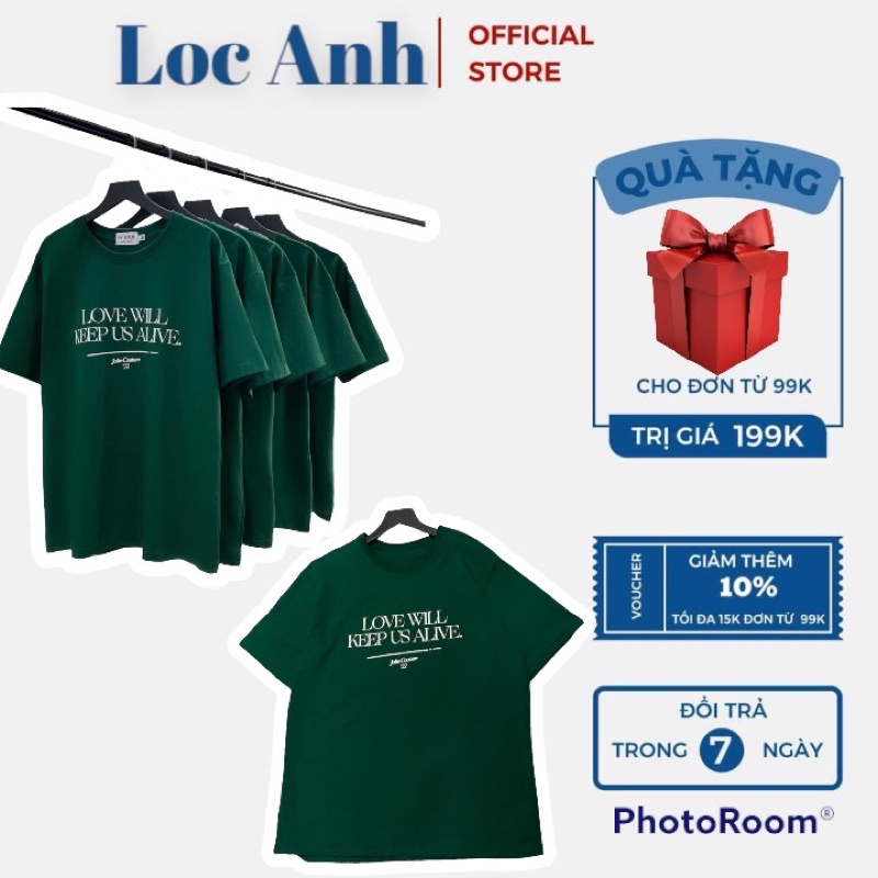 Áo thun tay lỡ chữ LOVE WILL KEEP US ALIVE🎁 𝐅𝐫𝐞𝐞𝐬𝐡𝐢𝐩 🎁chất thun cotton vải dày dáng suông dài - màu xanh rêu