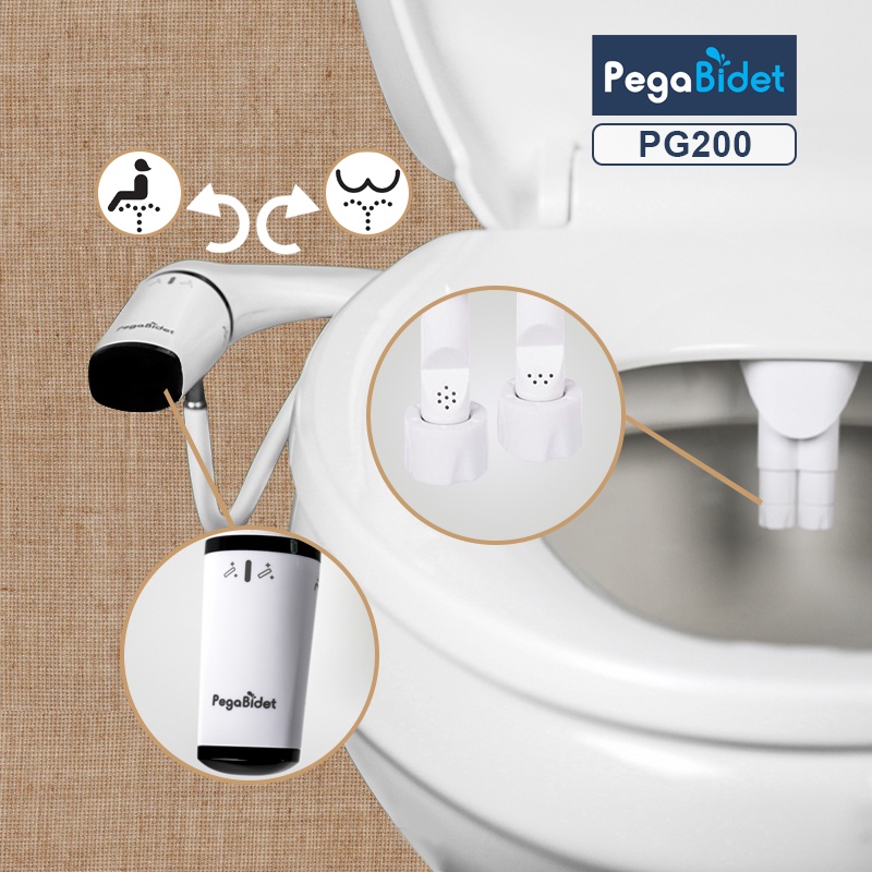 Vòi xịt, rửa vệ sinh thông minh PegaBidet PG200, 2 vòi rửa. Thiết kế thông minh, gắn được cho các loại bồn cầu