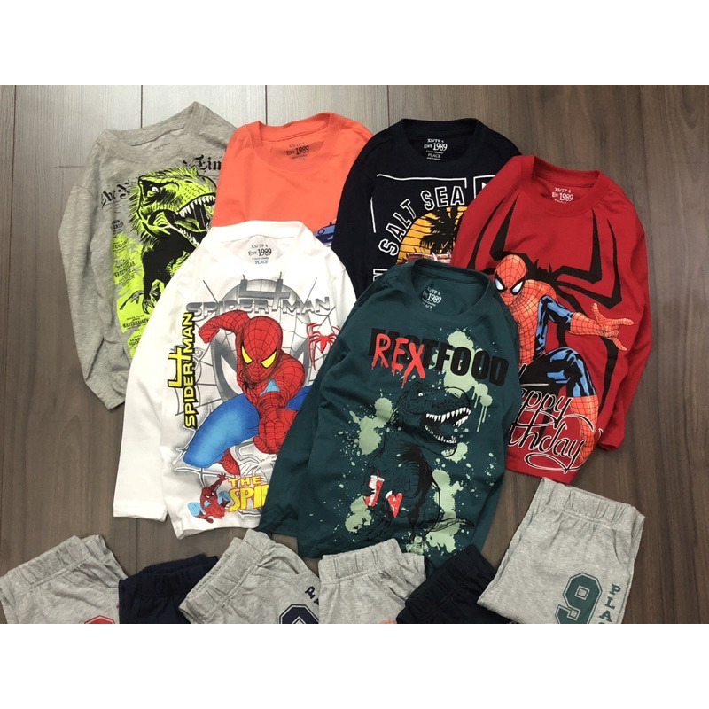 Bộ cotton dài tay place in hình cho bé trai dòng đại 14-47kg