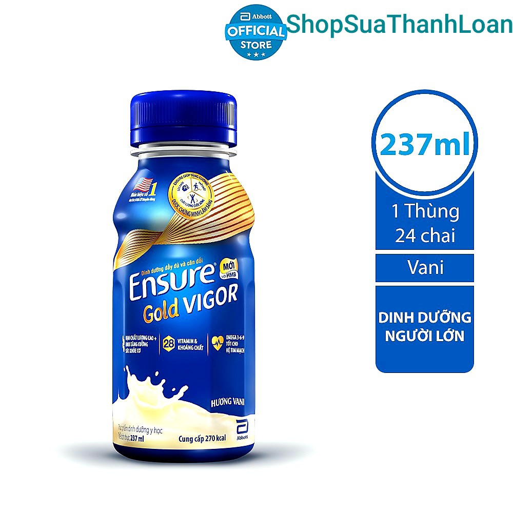 Thùng 24 Chai Sữa Nước Ensure Gold Vigor Vani (HMB) 237ml.