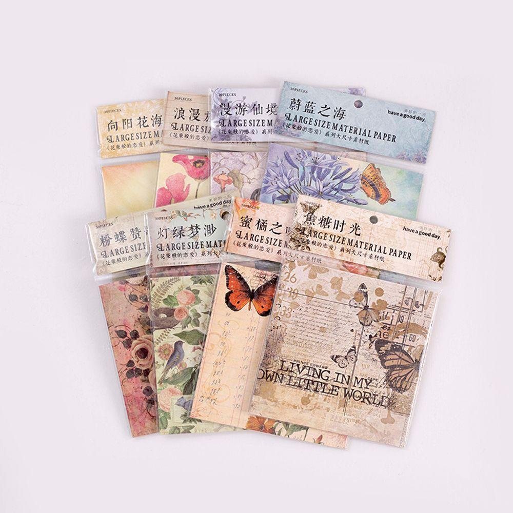 Set 30 Tờ Giấy Ghi Chú Họa Tiết Hoa Vintage Trang Trí Phông Nền Nhà Cửa DIY