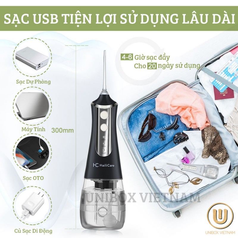 Máy tăm nước cao cấp HC HailiCare thế hệ mới 2021, máy tăm nước cầm tay h2ofloss 3 chế độ [TẶNG KÈM 5 ĐẦU PHUN]