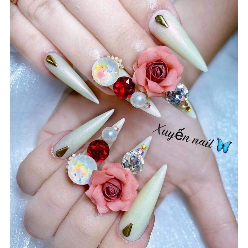 Hoa bột nail - Hoa hồng Pháp nail sang chảnh - Hoa nail