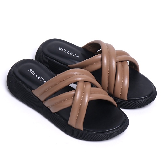 Belleza MALL - Giày Sandal Màu Nâu EMMA | Dép Sandal Quai Chéo Đế Vừa 3cm - 4cm Thời Trang Cho Nữ | Dép Đi Trong Nhà Chính Hãng Cho Bé Gái/Bé Gái/Bé Gái Belza Chính Hãng