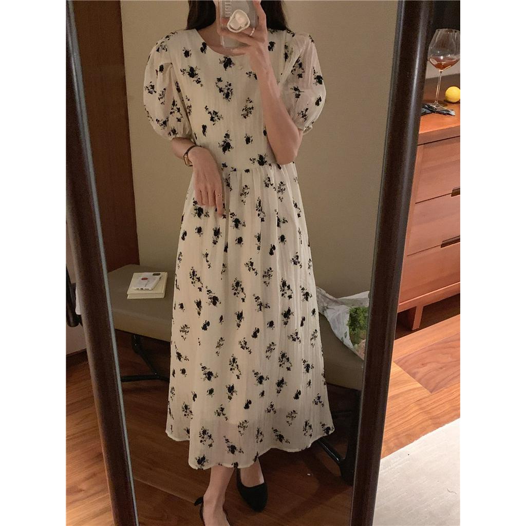 Đầm Cổ Tròn Họa Tiết Hoa Phong Cách Hàn Quốc 53638