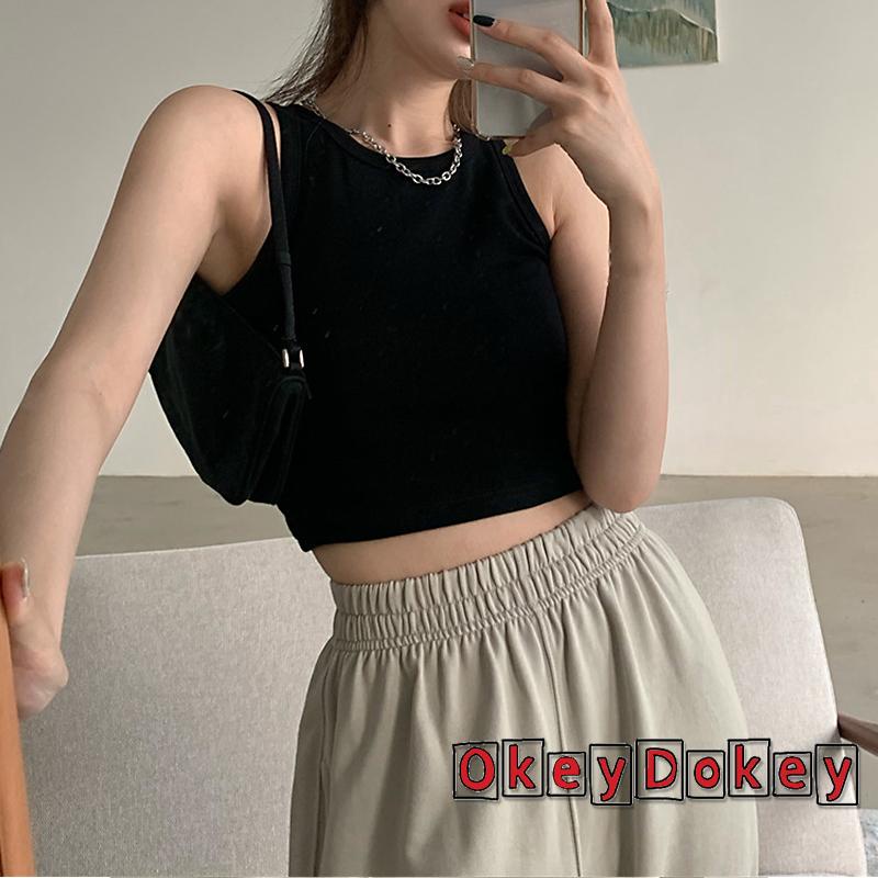 Áo croptop ba lỗ màu trơn sát nách viền thun dáng ôm