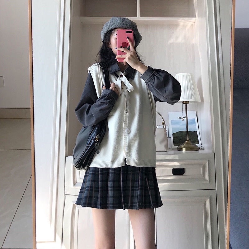 Set váy áo gile dành cho nữ phong cách vintage hàn quốc 41