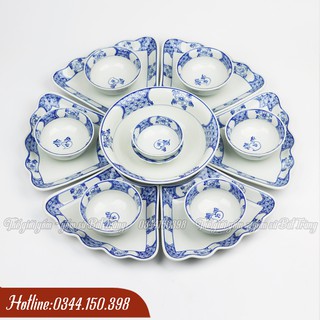 Bộ Bát Đĩa Hoa Mặt Trời Bát Tràng Men Ngọc/Khử Chì Và Kim Loại Nặng/Hoa Chanh Vẽ Tay