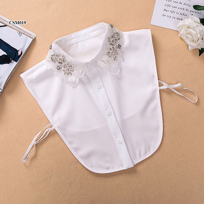 CSM019 - Cổ áo sơ mi phong cách Hàn quốc voan đính đá cao cấp - cho phái nữ vẻ đẹp trẻ trung, tinh tế