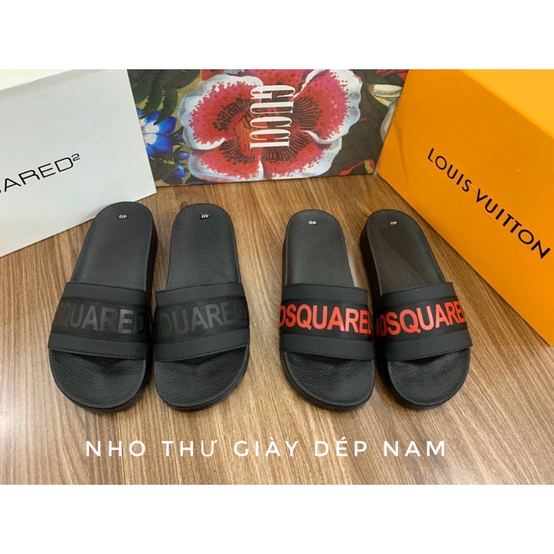 _Dép quai ngang-dép Dsquared đen đế bằng chống trơn hàng tàu cao cấp,đế 2 phân kèm hộp