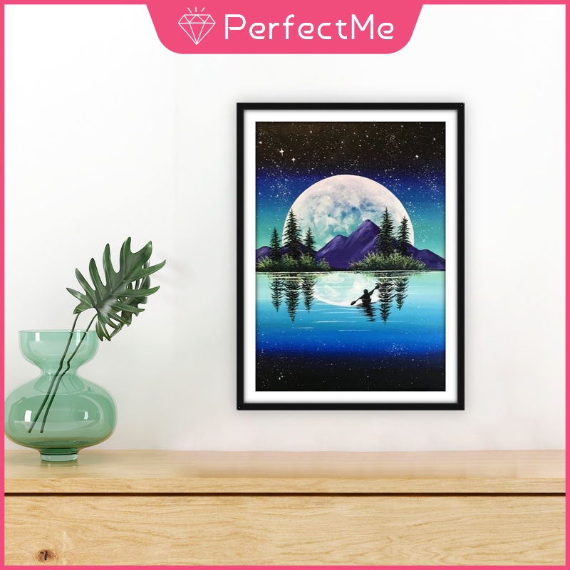 Bộ tranh đính đá 5D họa tiết phong cảnh dưới mặt trăng độc đáo DIY