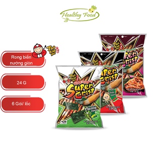 Snack Rong biển SUPER CRISP 3 Vị Truyền Thống, Mực, Kim Chi Gói 24g