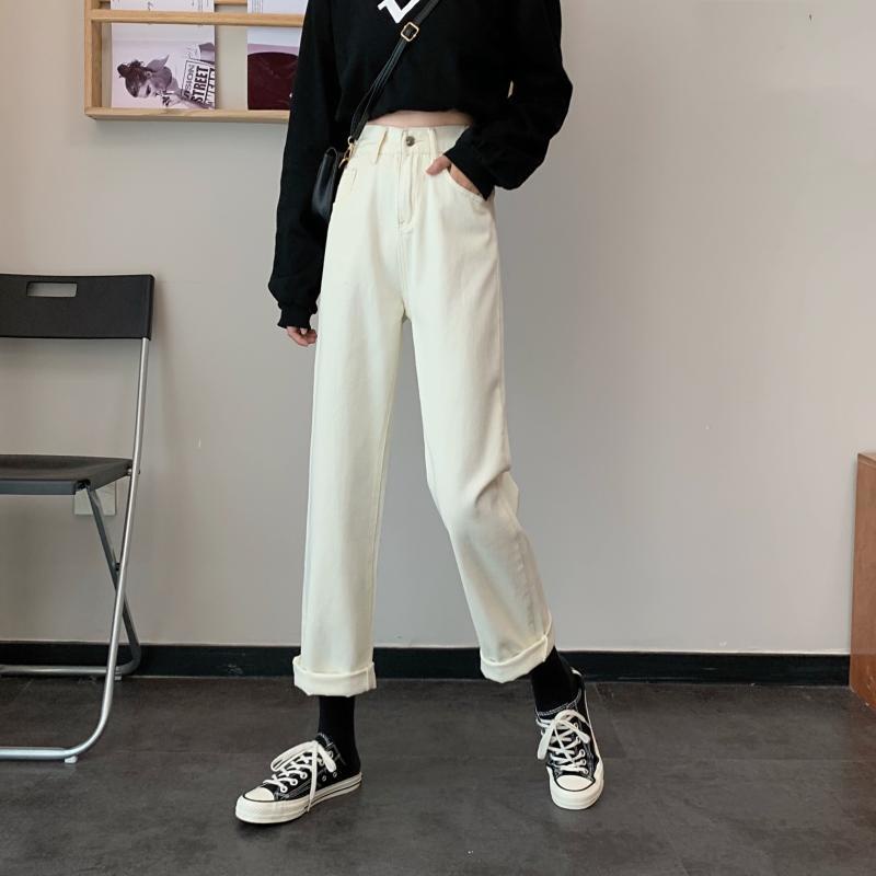 NZN Quần Denim Lưng Cao Ống Rộng Phong Cách Retro Hàn Quốc