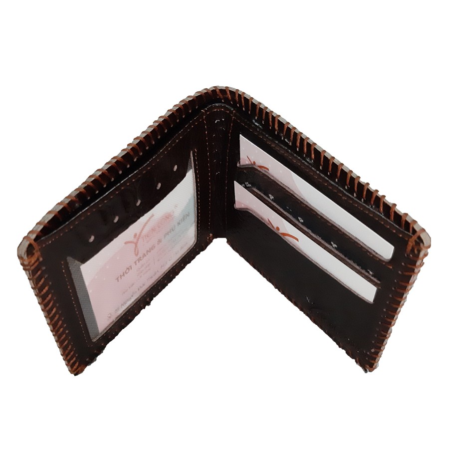 Ví Nam Ngang Da Bò Dập Vân Cá Sấu Tien Cong Màu Nâu - TCN1031