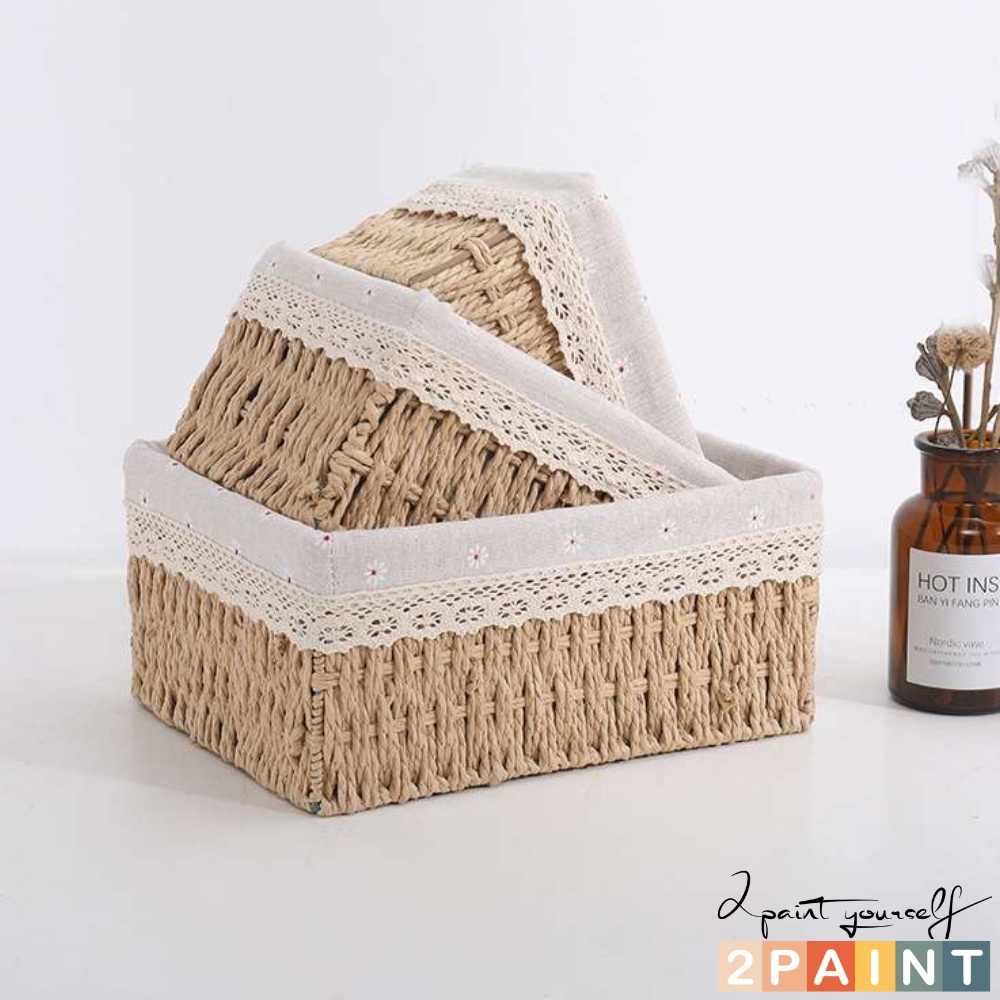 Giỏ mây đựng đồ kèm vải Vintage Decor, phụ kiện chụp ảnh picnic Hàn Quốc