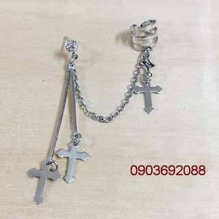 Bông tai kẹp + xỏ lỗ tòn ten hình thánh giá