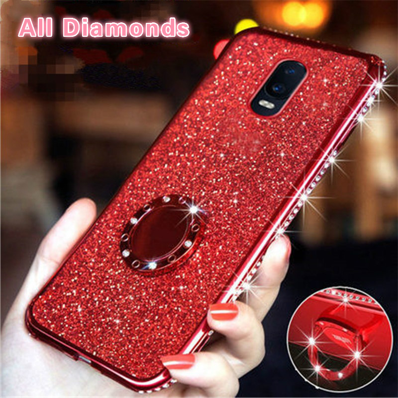 Luxury electroplated side diamonds for OPPO R17 mobile phone case transparent glitter rhinestone soft shell K1/A59 ring F9 tide