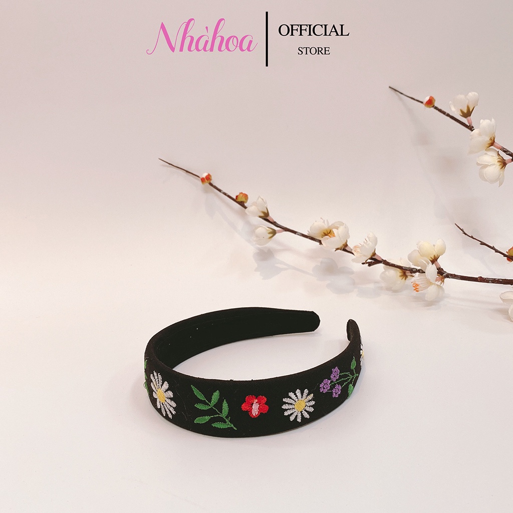 Băng Đô Mấn Tóc Vải Thêu Hoa Nổi- Sẵn - Chính Hãng NHÀ HOA