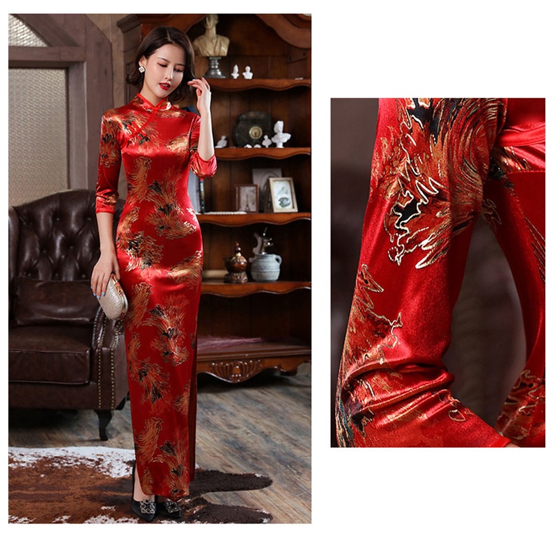 Đầm Sườn Xám Cách Tân Vải Nhung Tay Dài Kiểu Vintage 4 Màu Sắc Cỡ Lớn Thời Trang Cho Nữ Size S-5XL