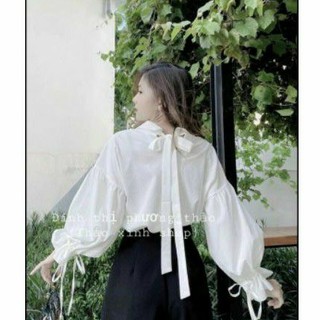 Bigsize Áo sơ mi trắng lưng nơ buộc