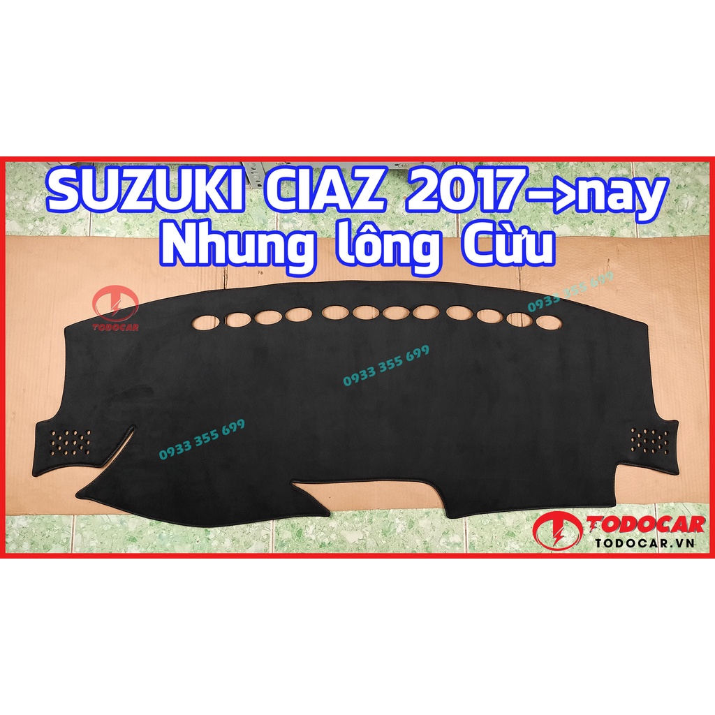 Thảm Taplo SUZUKI CIAZ bằng Nhung lông Cừu hoặc Da vân Carbon, Da vân Gỗ 2017 2018 2019 2020 2021 2022