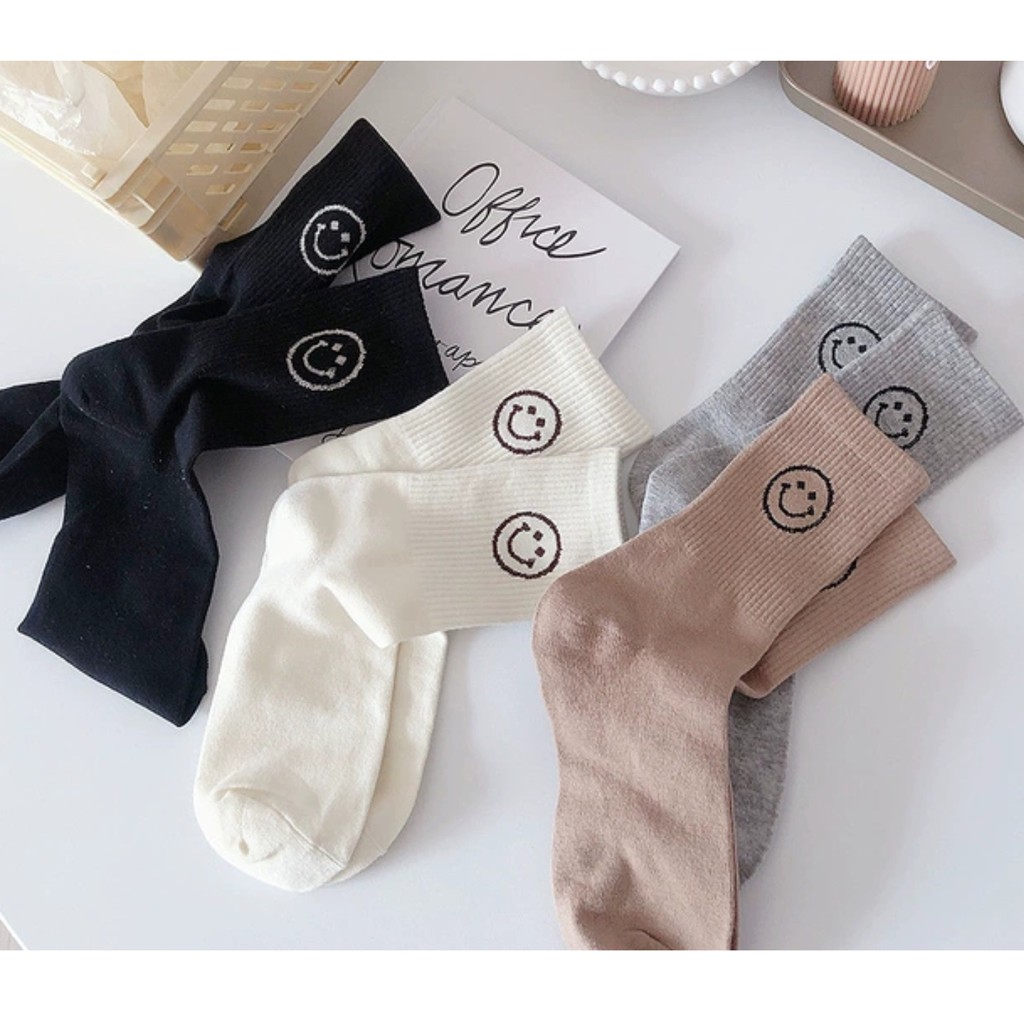 Tất mặt cười Vintage nâu cotton