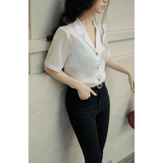 Áo sơ mi lụa cổ vest