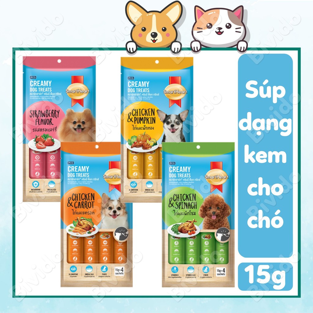 Súp thưởng cho chó Smartheart Creamy Dog Treats mọi lứa tuổi thanh 15g - Bivido