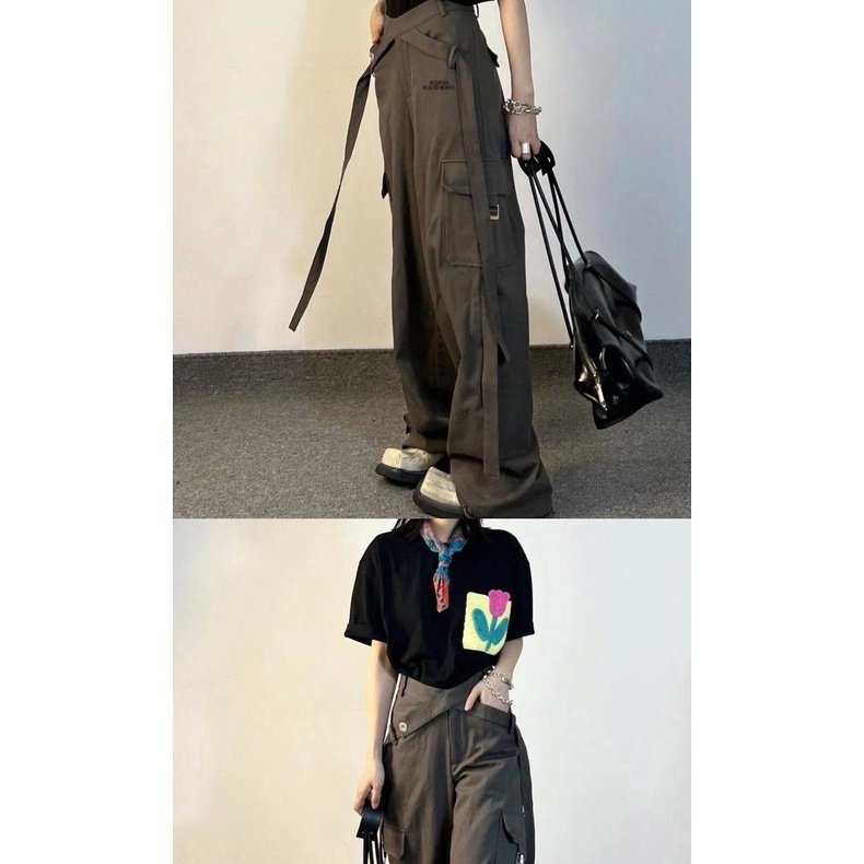 Quần Yếm Zhuangji Mỏng Dáng Rộng Cột Dây Kiểu Retro Mỹ Thời Trang Mùa Hè Cho Nam Và Nữ