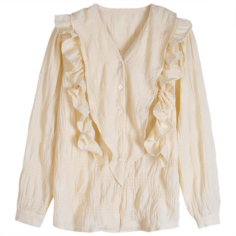 Áo Sơ Mi Trơn Tay Dài Cổ Chữ V Thời Trang Dành Cho Nữ